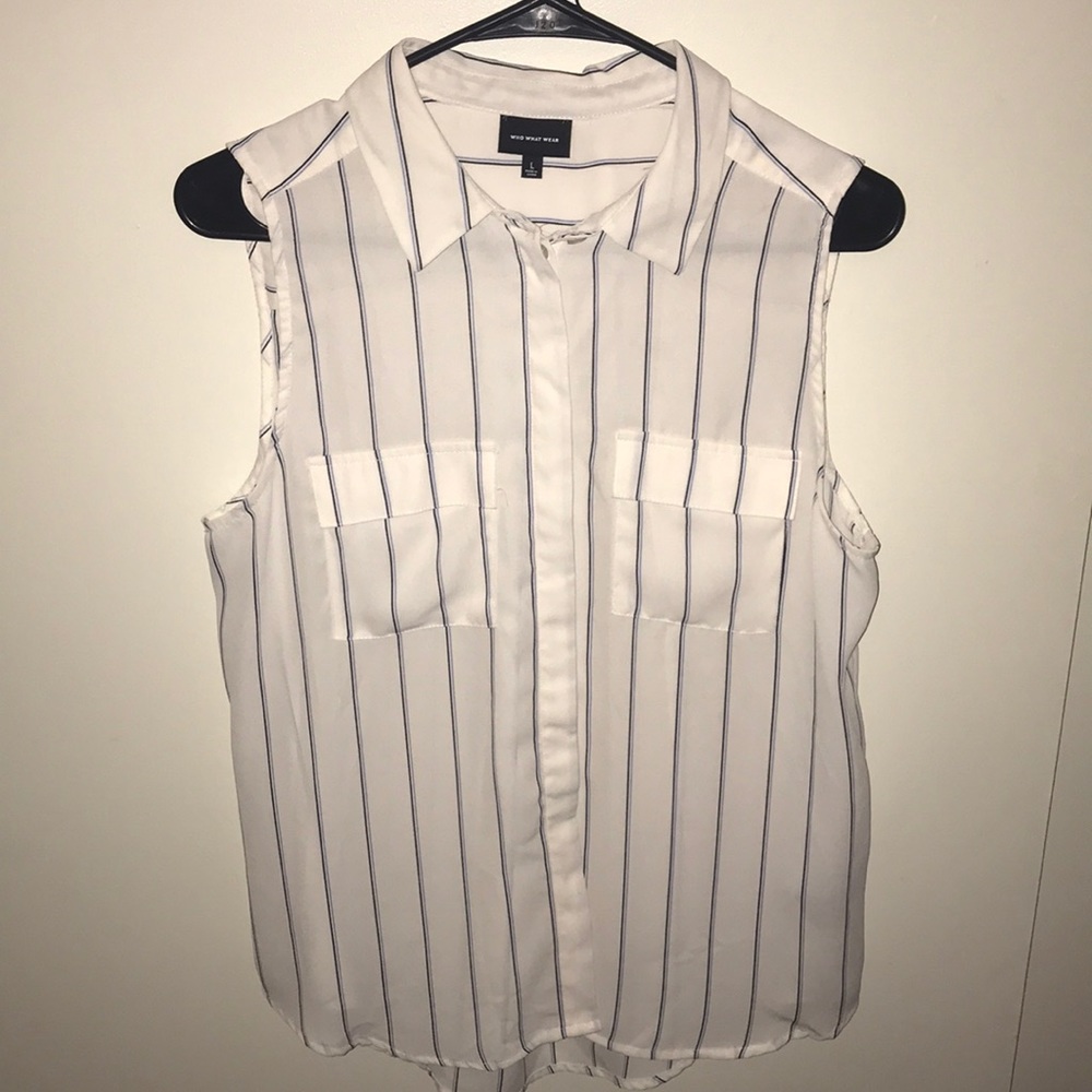 Formal white and blue stripe top